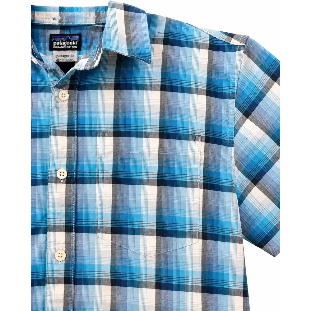 Patagonia Fezzman Men’s Small Blue Plaid Organic Cotton Camp Short Sleeve‎ Shirt